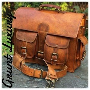 Handmade leather men’s briefcase with handle